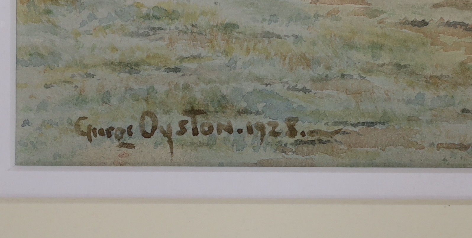 George Oyston (1861-1937), watercolour, Figures on a country lane, signed and dated 1928, 26 x 36cm